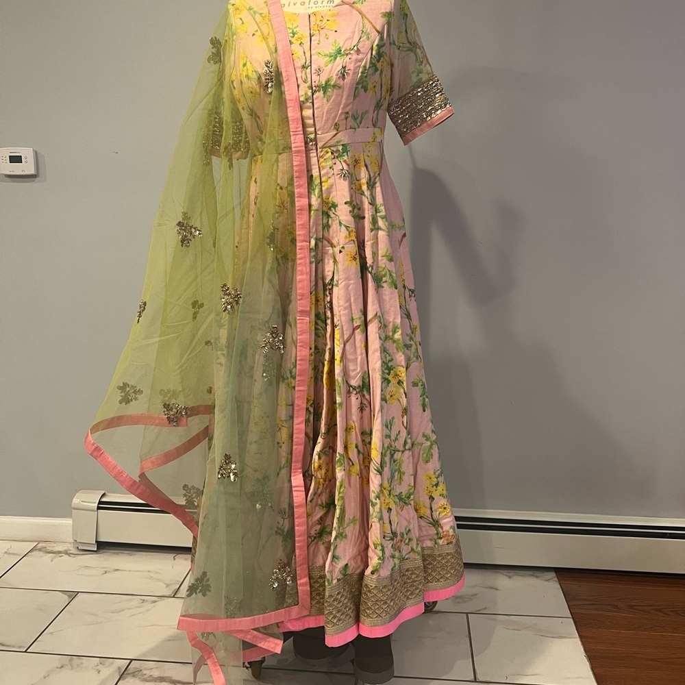Elegant Pink and Green Floral Salwar Suit